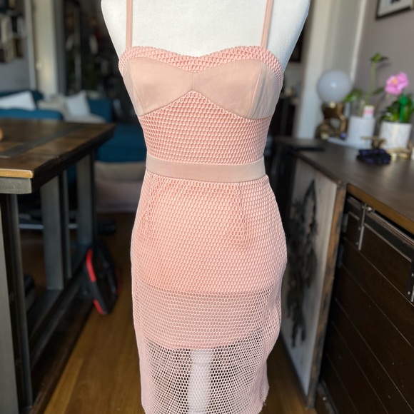 Wish Pink Mesh Midi Dress - Picture 1 of 4